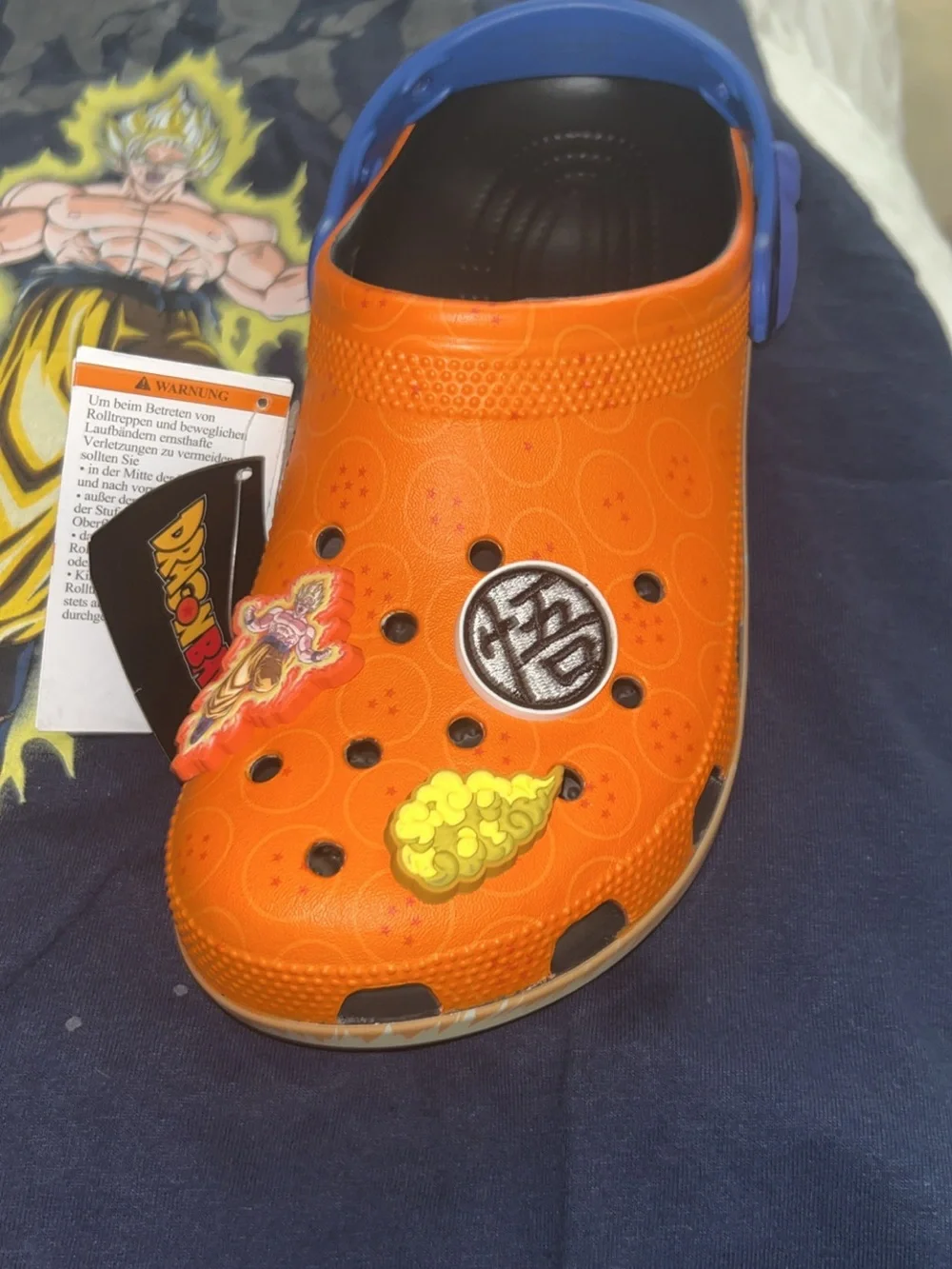 Men Orange Dragon Ball Clog Shoes with Blue Strap